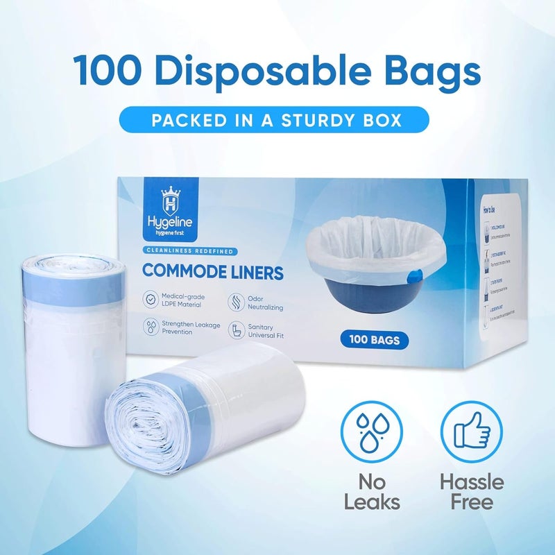 Hygeline 100 Pack Unscented Bedside Commode Liners for Portable Toilet, Disposable Potty Liners and Commode Bags for Commode Bucket, Universal Fit Portable Toilet Liners for Easy Cleanup - Image 4